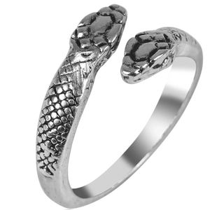 Silver Double Head Snake Serpent Adjustable Ring